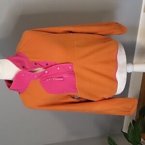 Hippie Rose Pullover Buttoned Collar Fleece Sweatshirt Pockets Size M